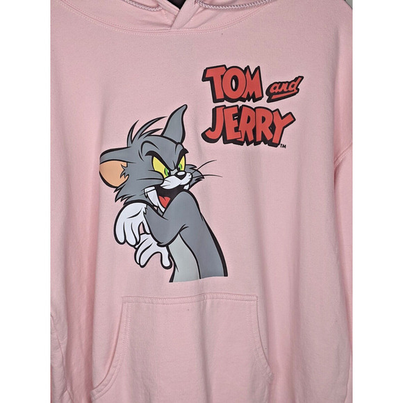 Tom And Jerry Cartoon Show Pink Hoodie Pullover XL Front Back Design P2P 24" - Picture 11 of 11